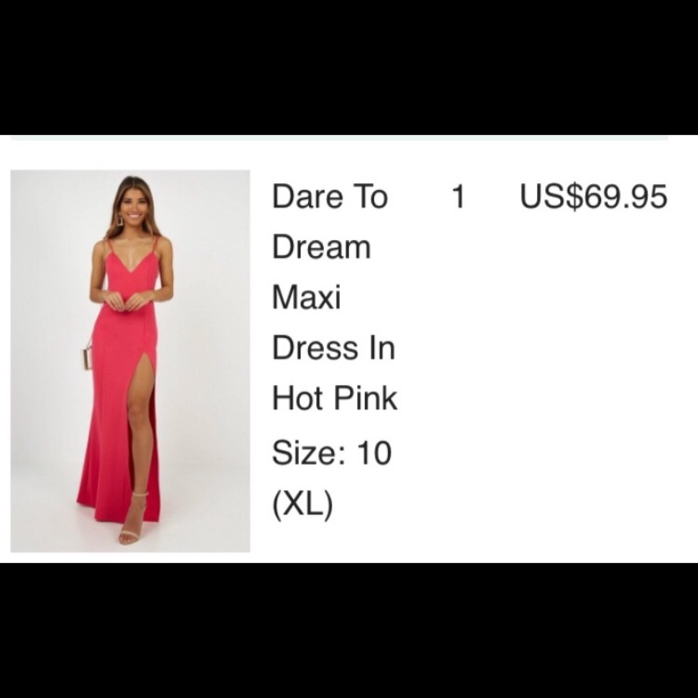 Long pink dress. Thigh High slit.